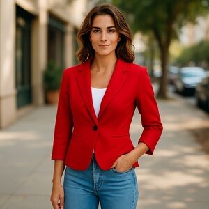 The Limited Red Polka Dot Fitted Stretch Blazer Jacket Small